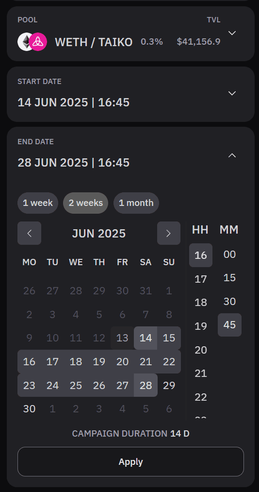 Select duration